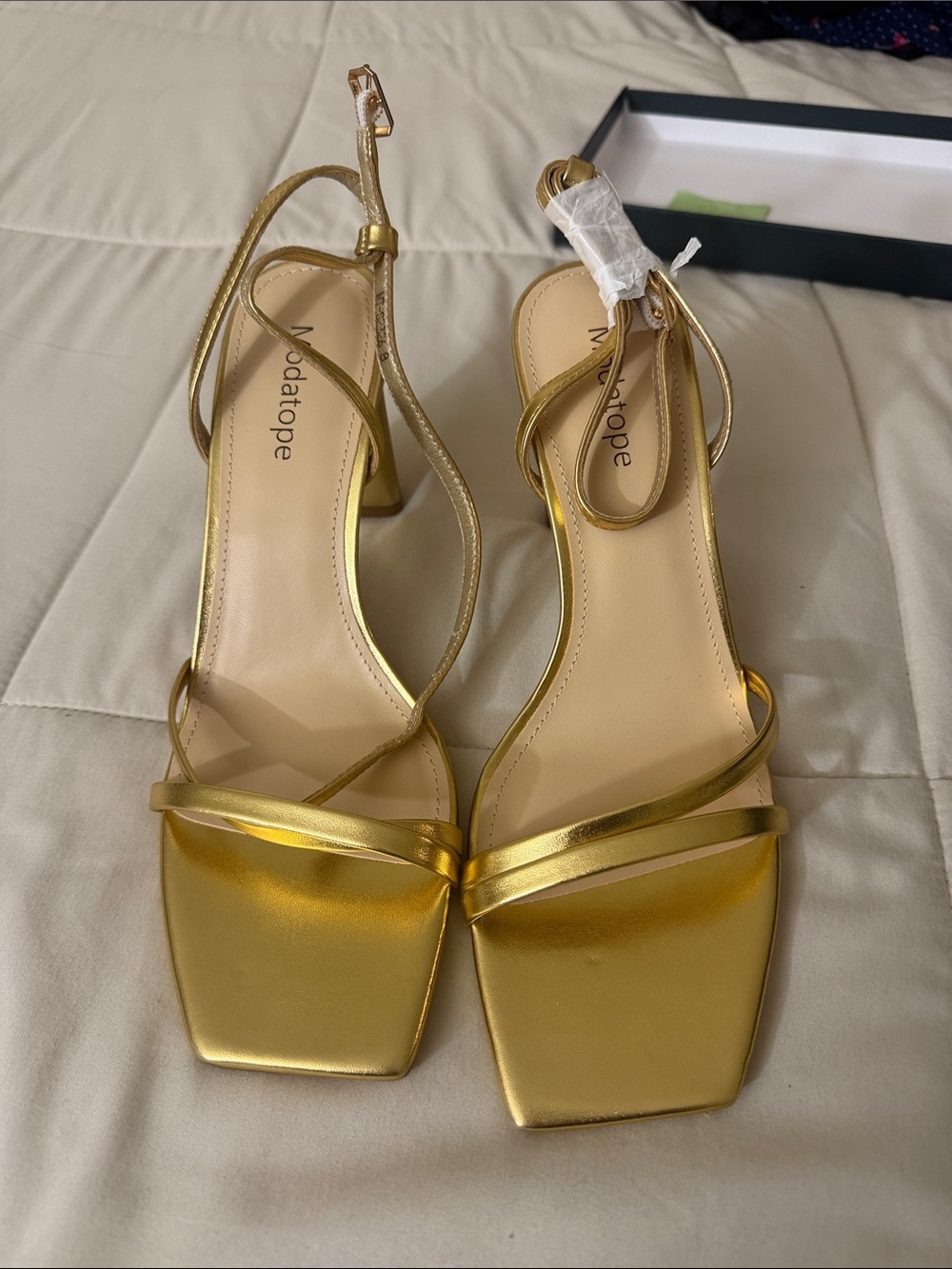Metallic Gold Strappy Heeled Sandals - Women's